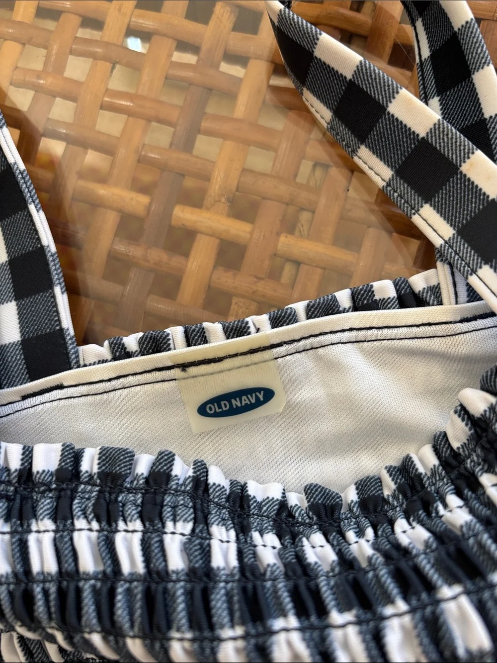 Old Navy Navy and White Gingham Girls Smocked One-Piece Swimsuit 6
